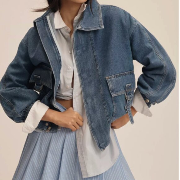 ANTHROPOLIGIE - Pilcro Utility Denim Bomber Jacket - Picture 1 of 10
